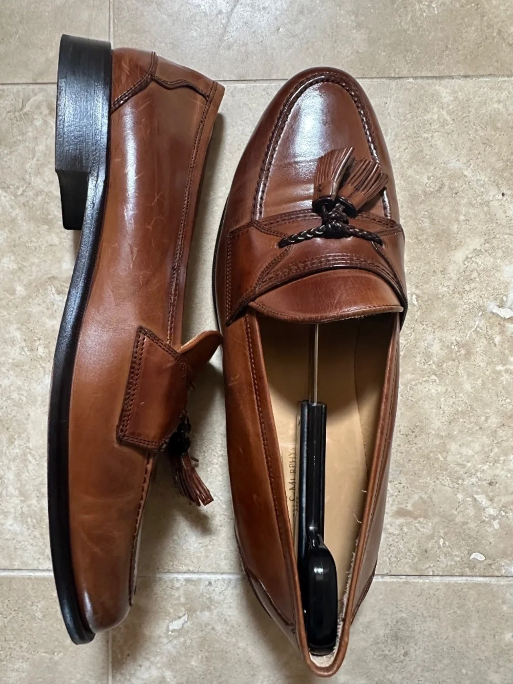 JOHNSTON & MURPHY BROWN TASSELED BROWN LEATHER LOAFERS-SIZE 11/EUC